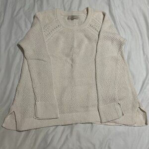 LOFT Cream Cable Knit Sweater Women’s Large Cotton-blend Crew Neck Cottagecore